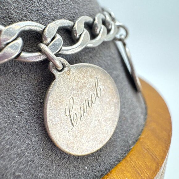 VTG Solid Sterling Silver 925 Name Tags ID Chain Bracelet Size 7.5" Length - Picture 14 of 16